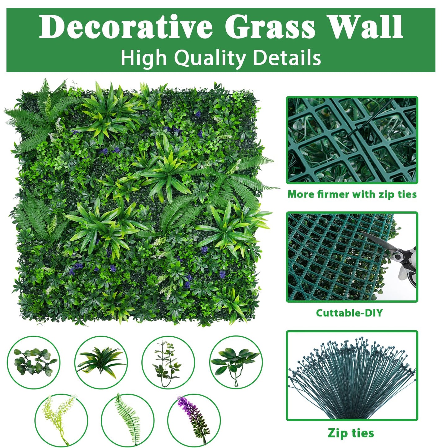 Yangrass 12pcs 20''x20'' Grass Wall Panels, Artificial Hedge Panels Greenery Wall, UV Protected Faux Grass Backdrop Privacy Fence Screen, Greenery Wall for Outdoor Indoor Garden Birthday Wedding Decor