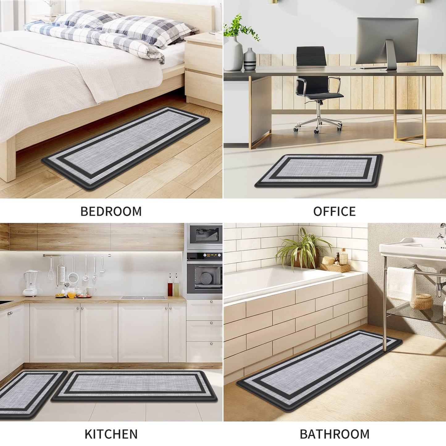 Mattitude Kitchen Mats Set of 2，Cushioned Anti-Fatigue Non-Skid Rug Sets Ergonomic Comfort Standing Mat for Kitchen, Floor, Office, Sink, Laundry, Black and Gray