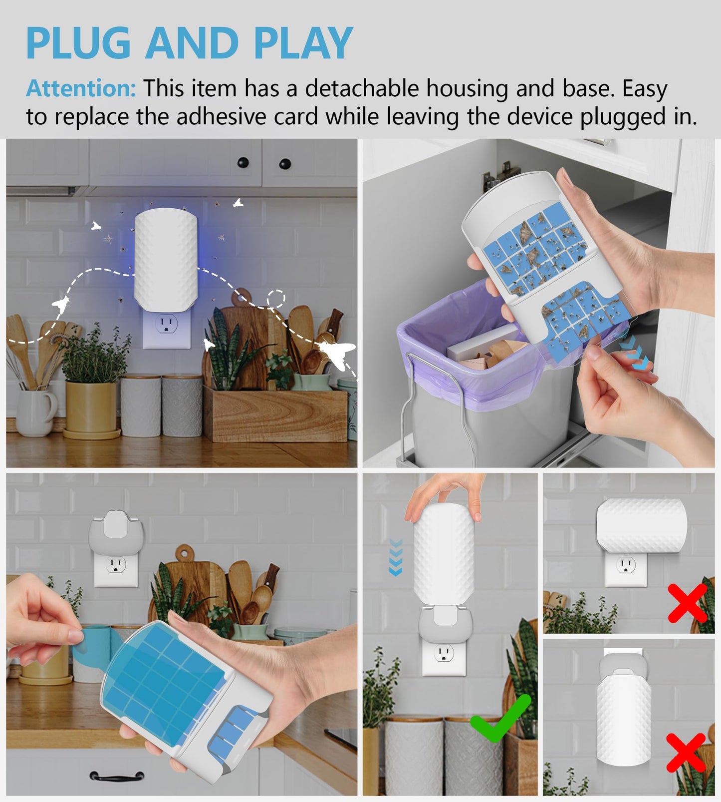WowCatch Flying Insect Trap for Indoors, Bug Killer Light Trap for Fruit Flies, Gnats, Moths, and Houseflies, 1 Device + 4 Refills, Best Fly Traps for Home, Kitchen, Bedroom, Plant Area, Garages