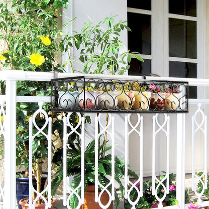 Fitlyiee Balcony Flower Pot Stand Rack Patio Railing Shelf Plant Pots Holder Windows decorate (L, Black)