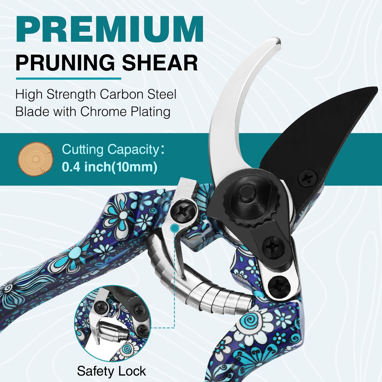 WORKPRO Aluminum Garden Tool Set, 4PCS Heavy Duty Hand Garden Tools with Box Include Trowel, Rake, Pruner, Garden Gloves, Blue Floral, Garden Gifts