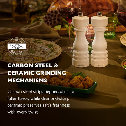 Cole & Mason London Refillable Spice Mill - Kitchen & Home Accessory - Salt & Pepper Grinder Set - Salt Mill with Ceramic Mechanism - Pepper Mill with Carbon Steel Mechanism - 7", White Gloss