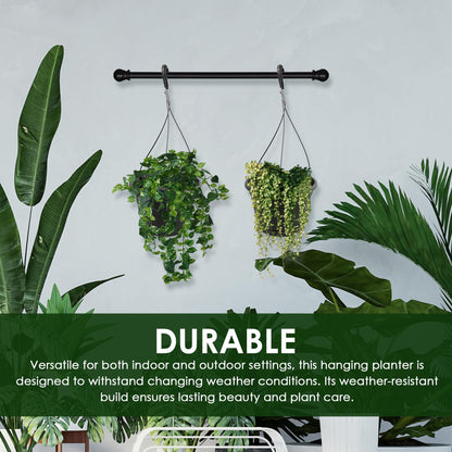J3A Collections 10in Euro Hanging Planters for Indoor Plants 2 Pieces 10inch Hanging Planter with (2) 40cm Hooks, Self Watering Indoor Outdoor Hanging Pots with Drainage Holes and Removable Drip Tray