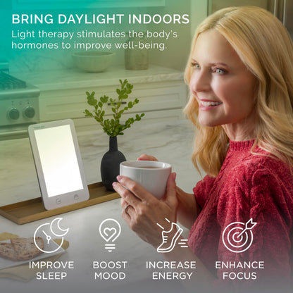 Verilux HappyLight Lumi Plus - Light Therapy Lamp with 10,000 Lux, UV-Free, LED Bright White Light with Adjustable Brightness, Countdown Timer, & Detachable Stand - Boost Mood, Sleep, and Focus