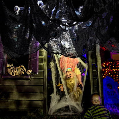 Kijamilee 4 Pack Halloween Creepy Cloths, Scary Spooky Cloth Creepy Gauze, 30 x 72inch Freaky Loose Weave Creepy Cloth, Decorations for Haunted Houses Props Halloween Wall Outdoor Indoor Decor (Black)