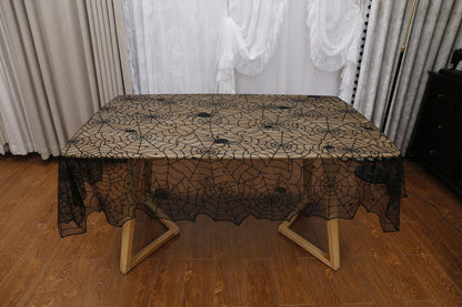 PIGETALE Black Lace Halloween Tablecloth Rectangular Overlay 54 x 72 Inches Spider Web Embroidered Table Cloth Gothic Table Cover Decor for Masquerade Scary Movie Nights Dinner Party Decorations