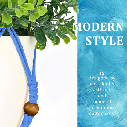 MENG ZHI AO 3 Pcs 35 Inch Macrame Plant Hanger Flower Pot Hanging Plant Holder No Tassels Decorative Hanging Planter Basket with Wood Beads for Indoor Outdoor Home Decor (Blue)