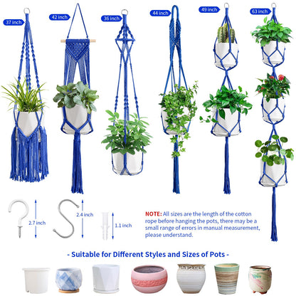 SFENNGPET Macrame Plant Hangers, 6Pack Hanging Planters for Indoor Plants w/ 6 Set Hangers Kit Handmade Macromay Plant Hangers Indoor Flower Pots Holder Stand for Boho Home Décor (POTS NOT Included)