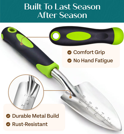 Heavy Duty Gardening Tools - Gardening Gifts for Women, Men, Mom, Dad - Durable, Ergonomic Garden Tools Set (Green)