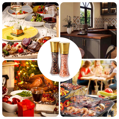 VEVOK CHEF Gold Salt and Pepper Grinder Mill Set Stainless Steel Pepper Shaker Adjustable Ceramic Coarseness Salt Grinder Black Pepper Spice Grinder Mill