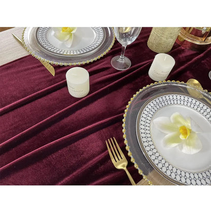 Luxurious Velvet Table Runner, 10ft Wedding Reception Decorations, 20x120inch Soft Velvet Fabric, Table Linen Overlay, Wedding Table Runners (Burgundy, 20X120inch, 2pack)