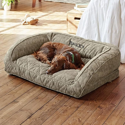 Orvis Comfort Fill-Eco Couch Dog Bed – Plush Three-Sided Bolster with Comfort Fill-Eco Cushion, Quilted Cover, Zip-Off & Machine Washable, Charcoal Chevron - Large