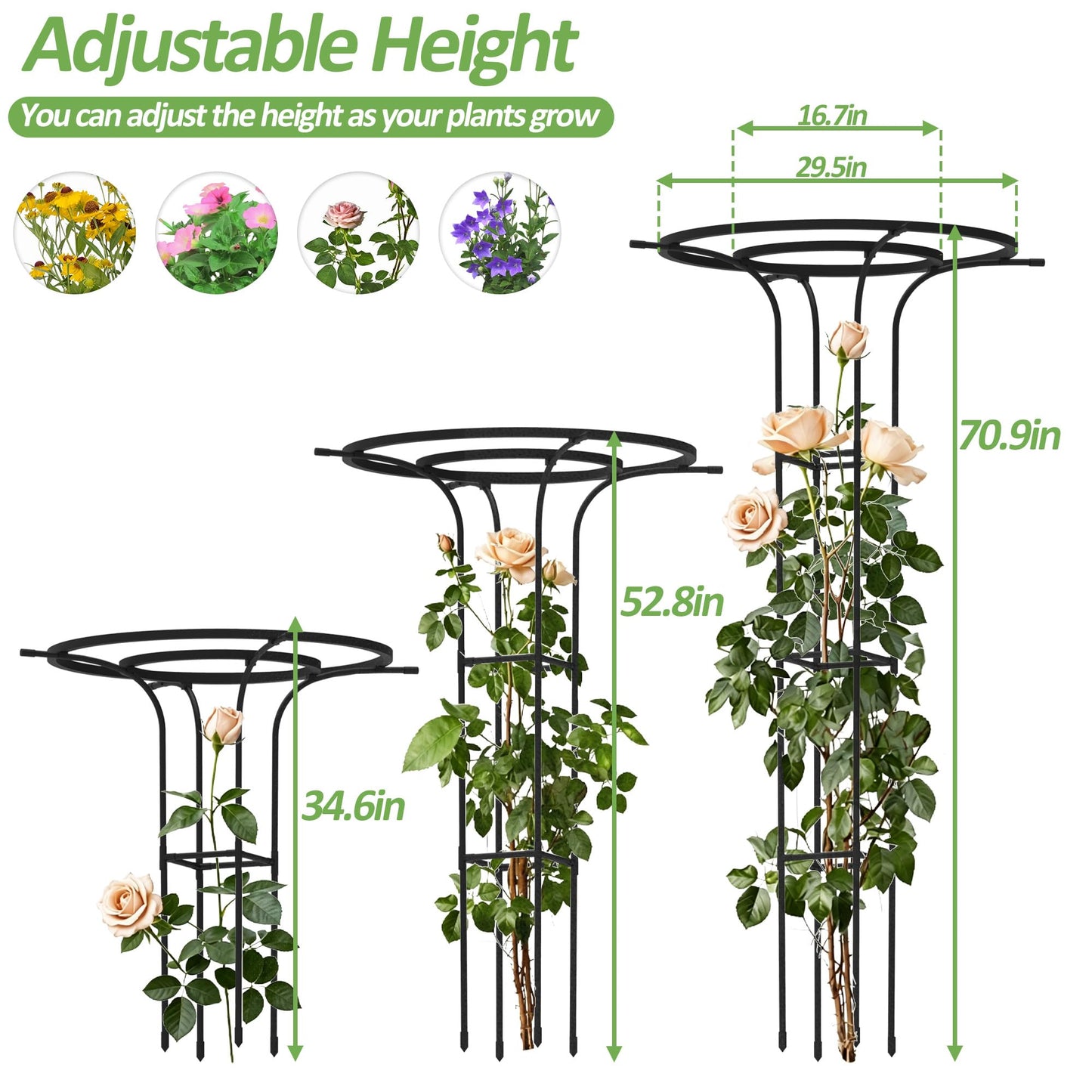 Trellume Trellis for Climbing Plants Outdoor, 70.9 Inch Mushroom Top Trellis for Climbing Plants, Metal Plant Support for Potted Plants Climbing Vine Rose Clematis Vegetable Trellis (2 Pack)