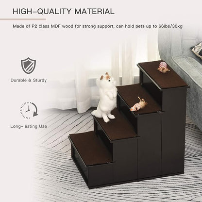 PawHut Pet Stairs, Small Pet Steps with Cushioned Removable Covering for Dogs and Cats Up to 22 lbs, Brown