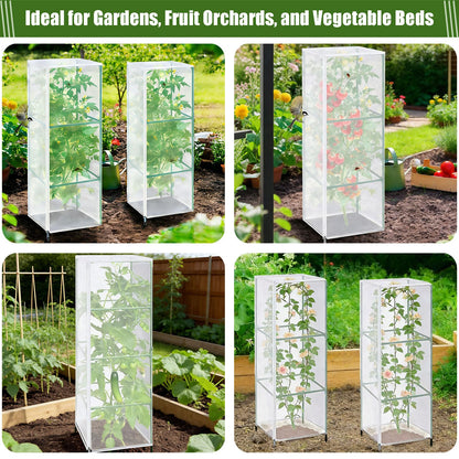 Ukontagood 8 Pack Garden Bird Netting Plant Cover for Square Tomato Cage, 59" x 17.7" Garden Netting Barrier Mesh with Drawstring Ultra Fine Plant Cover for Protecting Plants