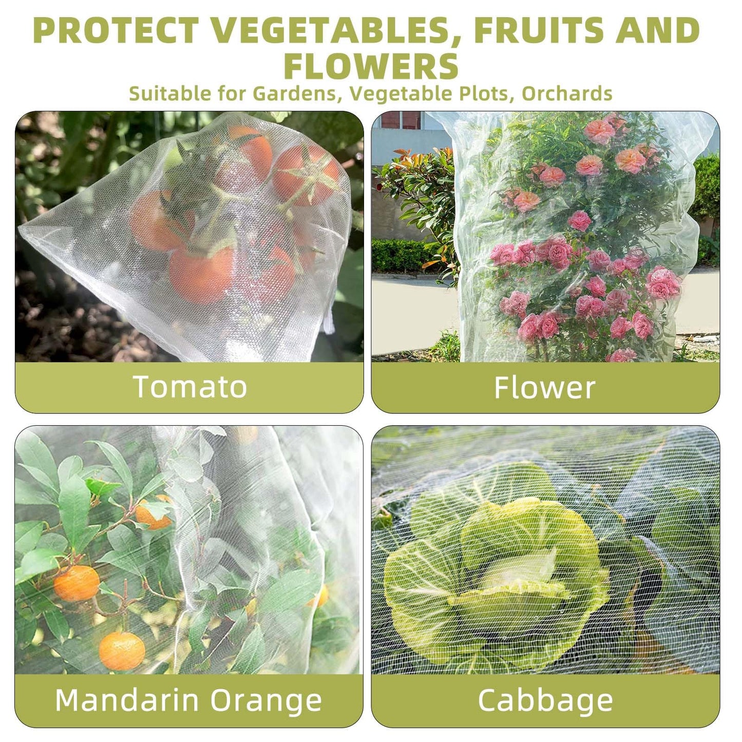 Bird Netting for Garden Protection, CANAGROW 4 Pack Garden Plant Mesh Covers Bags with Drawstring, Insect Bird Barrier Bug Netting for Fruit Blueberry Bushes Vegetable Flower (3.3x4.9FT)