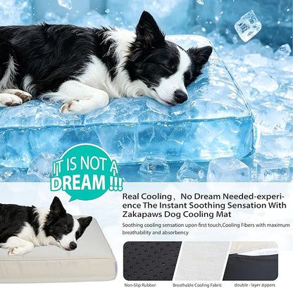 Cooling Dog Bed for Medium Dogs - Orthopedic Pet Beds with Memory Foam, QMAX>0.5, Waterproof Removable Washable Cover for Hot Weather, Dark Beige, 30" L x 20" W x 3" H
