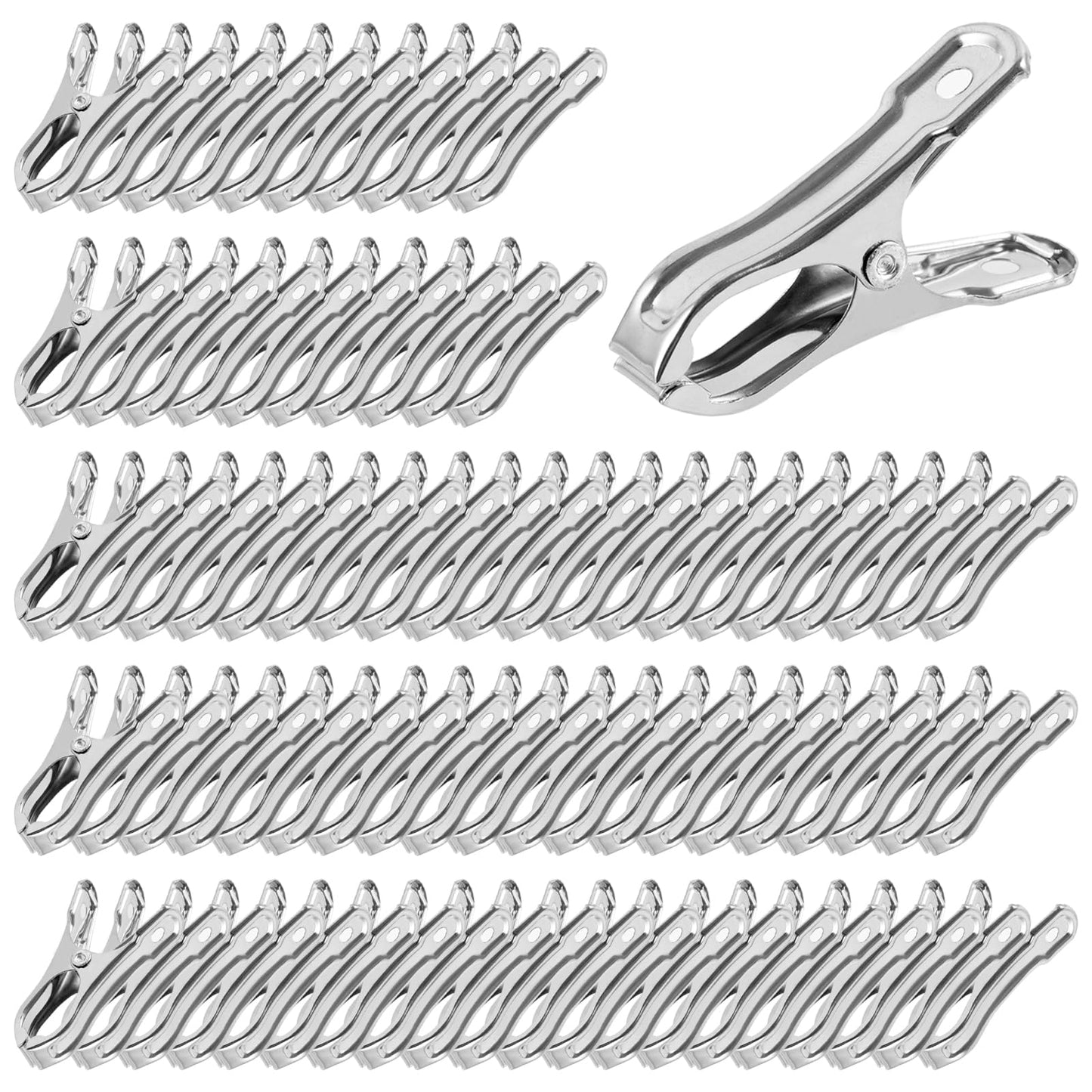 100Pcs Stainless Steel Garden Cilps - Large Open Metal Clamps for Greenhouse Hoops, 2" Fix Plant Cover Shade Cloth Netting Tarp, Tight Grip Weatherproof Gardening Supplies