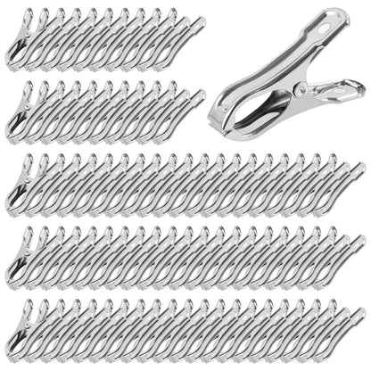 100Pcs Stainless Steel Garden Cilps - Large Open Metal Clamps for Greenhouse Hoops, 2" Fix Plant Cover Shade Cloth Netting Tarp, Tight Grip Weatherproof Gardening Supplies