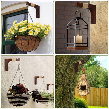 Plant Hanger Hooks for Indoor Hanging Plants, 2 Pack Rustic Farmhouse Wooden Hanging Basket Wall Bracket Plant Hooks for Indoor Outdoor Flower Pots Lanterns Wind Chime Balcony Light Garden Decoration