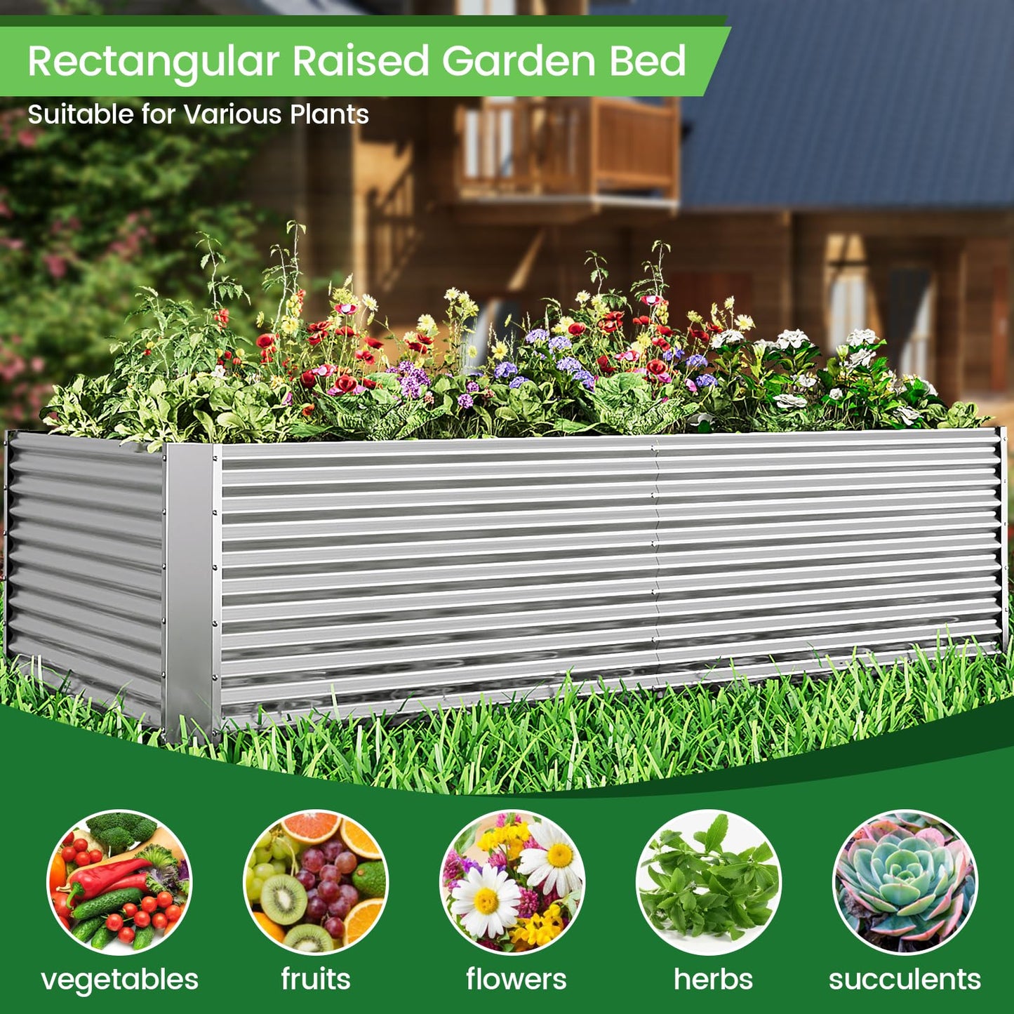 FRIZIONE 2pcs Tall 8ft Galvanized Raised Garden Bed Outdoor,Above Ground Garden Bed for Vegetable,Metal Raised Beds for Flower,Steel Raised Beds for Gardening - 8x3ft