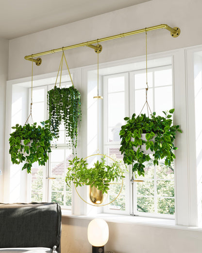 SOFITORG Plant Haning Rod, Hanging Planters for Indoor Plants with 6 Chains, Wall Plant Hanging Bar for Window Celling, 65.7 Inch, Metal Gold, Pots Not Included