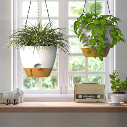 ZMTECH 12 Inch Large Self Watering Hanging Planters for Indoor Outdoor Plants - Water Level Indicator & Removable 60 Oz Reservoir, 1 Pack Plastic Hanging Basket for Window Porch Garden Balcony, White
