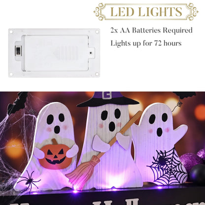 Valery Madelyn Halloween Decorations with Purple LED Lights, Lighted Halloween Ghost Decor, Tabletop Sign with Witch Hat Broom Bats Jack O Lantern for Home Party Indoor, 12 Inch