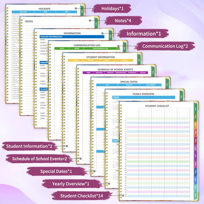 Teacher Planner 2026-2027, Jul 2026-Jun 2027 Academic Year, 8.5" x 11" Lesson Planner Book for Teacher Calendar, Spiral Bound Planners, Planning Stickers, Colorful Monthly Tabs, Flower