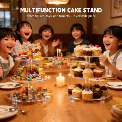 EffiQ-Rate 3 Tier Cupcake Stand, 4mm Thick Heavy Duty Acrylic Dessert Table Display Trays, 10" 8" 6" Round Cupcake Holder Decorative Bakery Tower for Wedding, Party, Baby Shower, Event