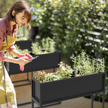 Cocoyard Metal Elevated Planter Box - 28" Raised Garden Bed with Legs for Indoor and Outdoor - Tall Rectangle Planter with Felt Liner, Drainage Holes and Plugs for Vegetables, Herbs and Flowers(Black)