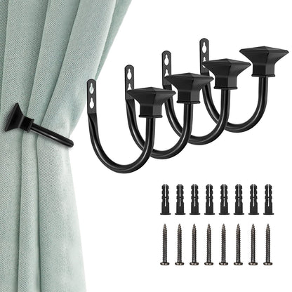 Sumnacon Set of 4 Curtain Holdbacks, Wall Mounted Aluminum Alloy Window Drapery Tiebacks for Bedroom, Livingroom Office Come with Screws, Black