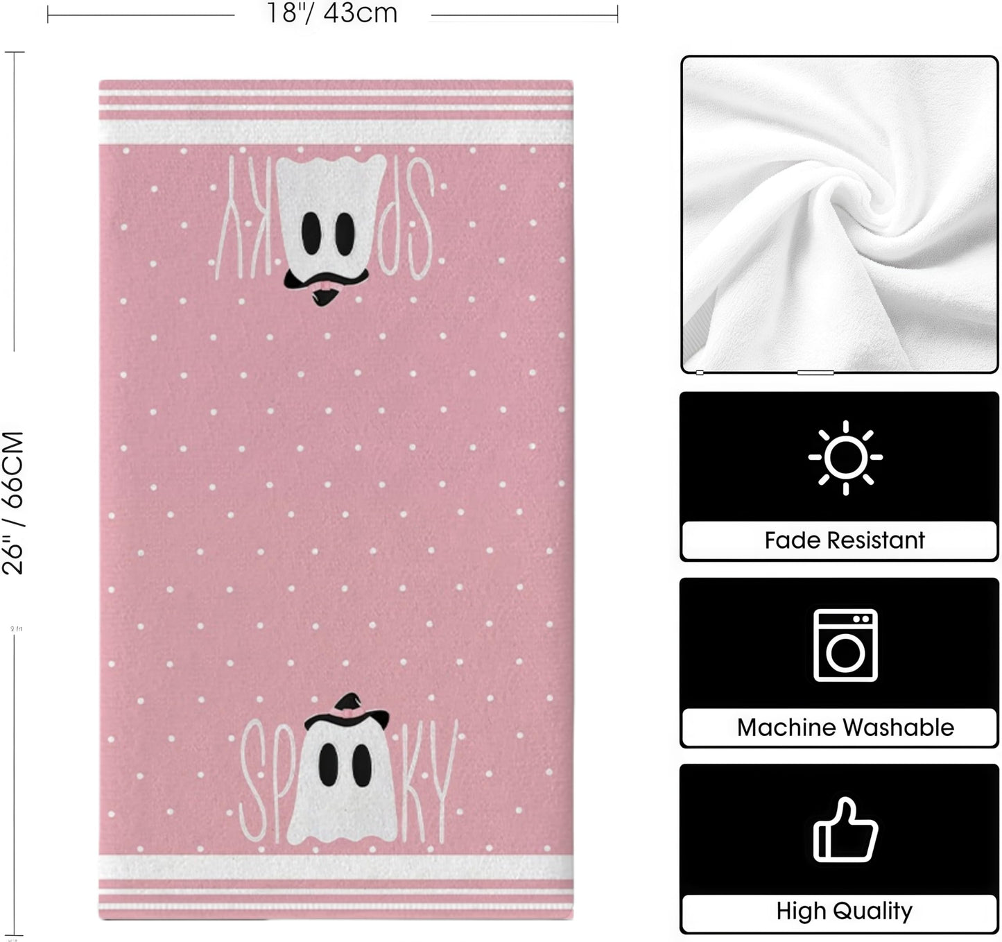 Cxtoweley Pink Ghost Decor Kitchen Towels Set of 2-18x26 Inch Halloween Dish Towels, Cute Spooky Polyester Towels for Bathroom & Farmhouse Decor