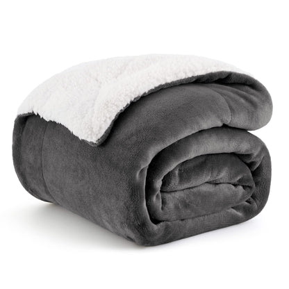 Bedsure GentleSoft Sherpa Fleece Blankets Queen Size for Bed - Thick and Warm, Soft Fuzzy Plush Queen Blanket for Winter, Grey, 90x90 Inches