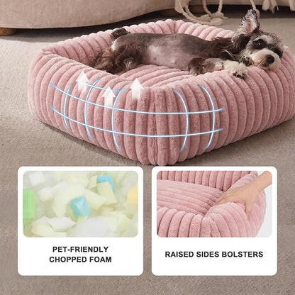 FURTIME Dog Bed for Small Medium Dog, Washable Orthopedic Pet Bed with Removable Cover, Rectangle Soft Calming Sleeping Puppy Bed Durable Pet Cuddler with Anti-Slip Bottom