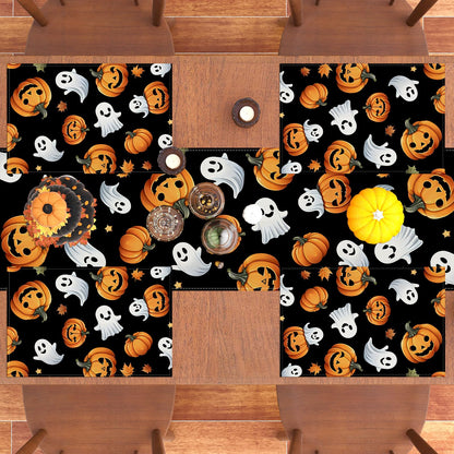 Halloween Ghost Pumpkin Placemats Set of 4 Halloween Day of The Dead Party Decorations and Supplies for Home Kitchen Dining Room Table-12×18''