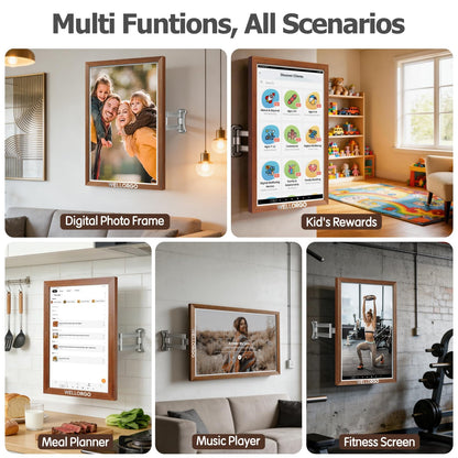 Wellorgo 24" Digital Calendar, Electronic Smart Calendar for wall, Family Daily Planner/Chores Chart for Kids, Touch Screen with Remote, Streaming Apps Available, Adjustable Wall Mount & Picture Frame