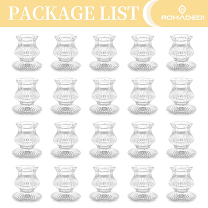 Romadedi Glass Candle Holder for Candlestick - 20 Pcs Clear Small Tapered Candle Holder Decor Bulk Wedding Table Centerpiece for Candle Sticks Christmas Party Living Room Dinner Advent