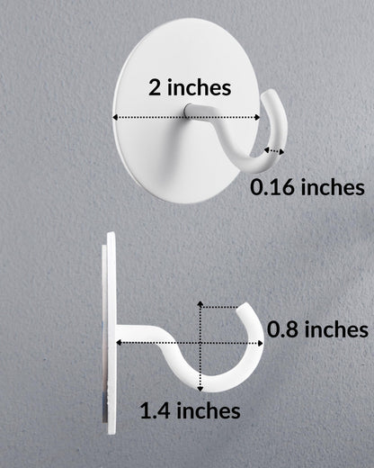 DEKAZIA® Set of 4 Self-Adhesive Ceiling Hooks White - Extra Strong Round Hooks for Ceiling & Wall