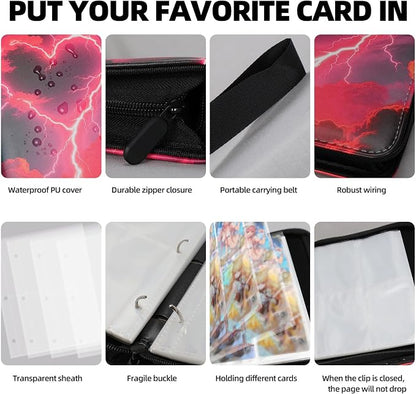 Collectible Trading Card Albums,4 Pocket Card Binder, 400 Double Sided Pocket PU Premium Zip Trading Collection Binderwith 50 Removable Sleeves, Card Folder forTCG, Sports Cards (Red& Blue & white)