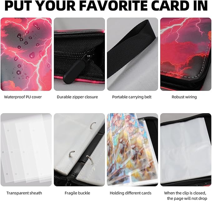 Collectible Trading Card Albums,4 Pocket Card Binder, 400 Double Sided Pocket PU Premium Zip Trading Collection Binderwith 50 Removable Sleeves, Card Folder forTCG, Sports Cards (Yellow & white)