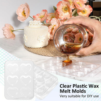 50 Pcs Heart Wax Melts Molds Plastic Wax Melt Containers 6 Cavity Gift Boxes for Wax Melts Wax Melt Packaging for Wax Cube Wax Block Wax Tarts Wax Melt Wickless Candles Soap Making