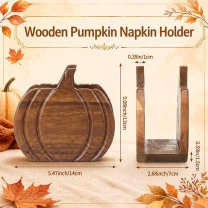 Havawish Wooden Pumpkin Napkin Holder for Table Fall Kitchen Pumpkin Decor Acacia Wood Neutral Tissue Holder Rustic Thanksgiving Centerpieces for Autumn Fall Banquet Thanksgiving Halloween Decoration