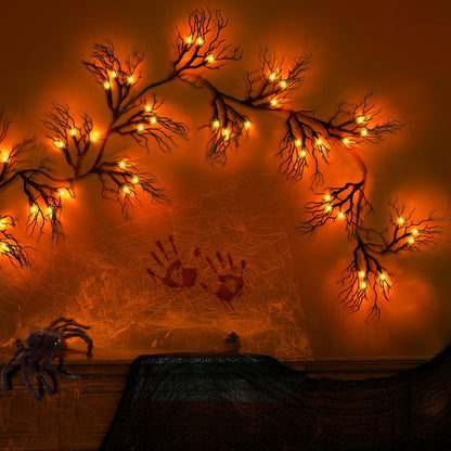 [ 8 Modes & Timer ] 6 Ft 45 LED Halloween Willow Vine Twig Garland Decorations with Orange Lights, Halloween Garland with Battery Operated Waterproof for Home Indoor Wall Fireplace Mantle Decor