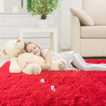 AAFKK Red Area Rug for Bedroom, 2x3 Small Rugs for Living Room Nursery Kids Room Dorm Home Decor Aesthetic, Fluffy Shaggy Rug with 4 Anti-Slip Carpet Tapes