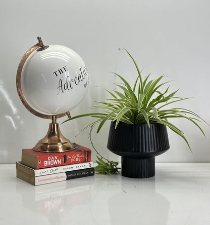 Wide Top Modern Handmade Metal Indoor Planter with Unique Shape, Vertical Grooved Design and Anti-Scratch Pads, Rust-Resistant Finish that is Sustainable Non-Plastic Pot Recyclable Metal Vase (Black)