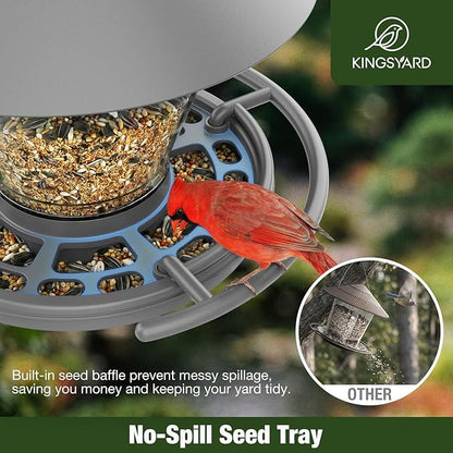 Kingsyard Wild Bird Feeder for Outdoors Hanging, No-Waste Tray with Seed Guard & Circular Perch, Garden Yard for Cardinal Finch, 4 lb Large Capacity, Grey