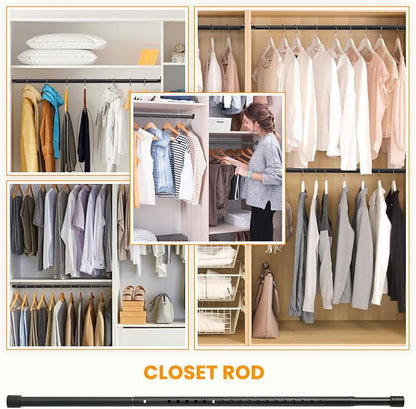Oval Closet Rod for Hanging Clothes Adjustable Closet Rods 18 to 40 Inch Heavy Duty Black Poles Bar Closet Rod Expandable for Wardrobes Laundry RV