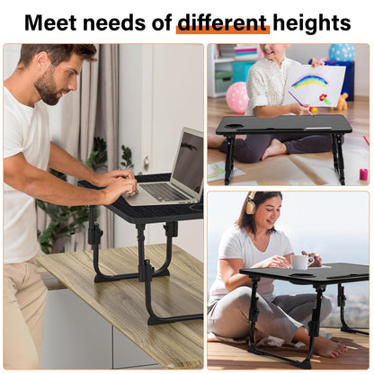 Lap Desk for Bed, Adjustable Laptop Desk with USB Charging Port, Storage Drawer & Bookshelf — Foldable Bed Desk for WFH & Students, 23.6" Desktop Fits 17" Laptop, Non-Slip, Black