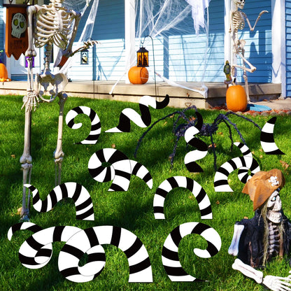 JarThenaAMCS 10Pcs Halloween Sandworm Decorations Halloween Yard Stakes Black White Striped Sandworm Lawn Signs for Home Party Outdoor Garden Patio Decoration